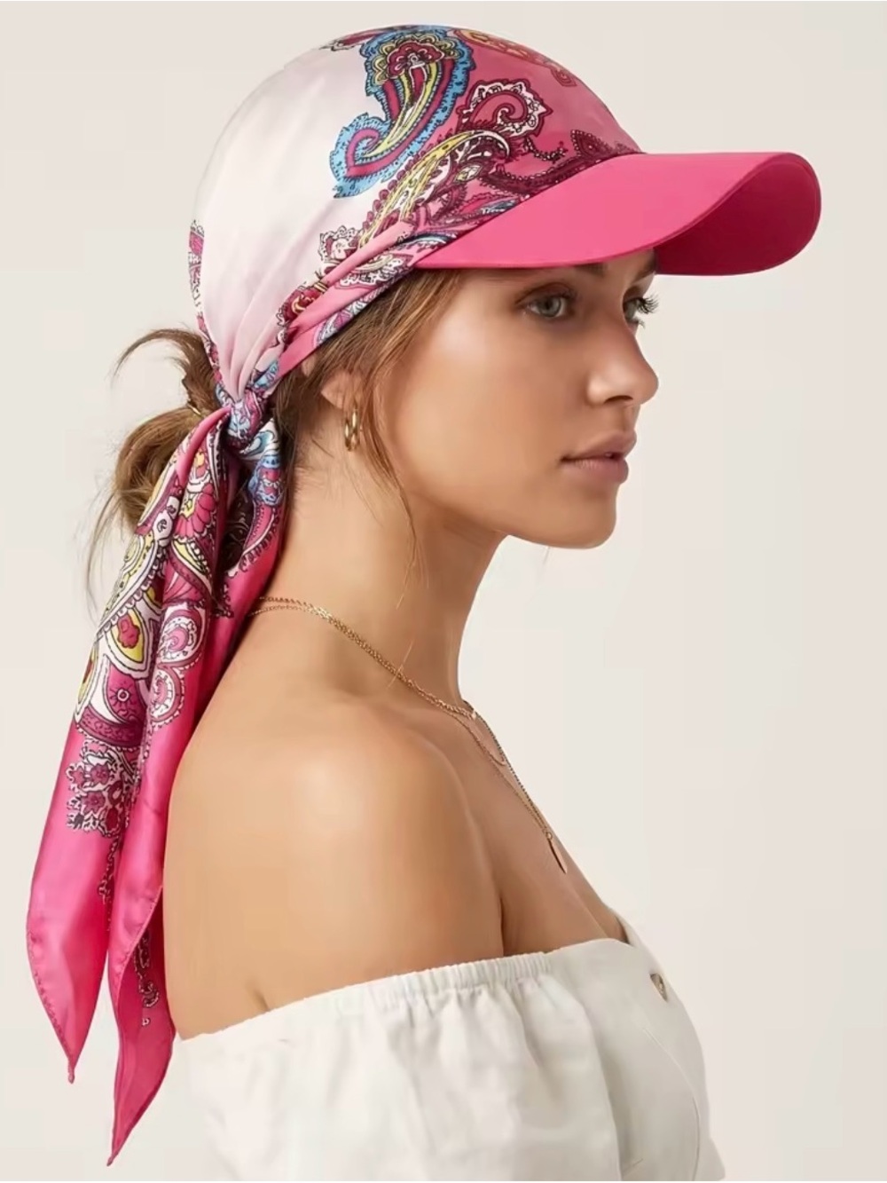 Pink Paisley Scarf Cap - Women's Headscarf Visor